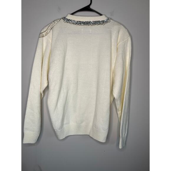NWT Alfred Dunner Soft Cream Silver Pearl Bows Coquette Kawaii Kei Sweater XL - Picture 4 of 5